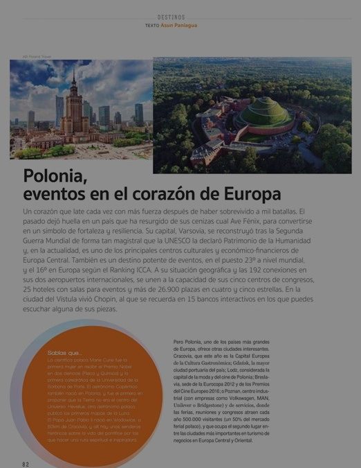 Warsaw featured in the Spanish MICE magazine Eventos Plus